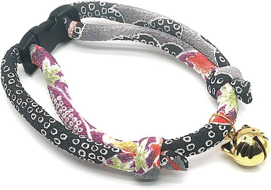 Cat Collar with Kitty Face Bell. Cute Japan Chirimen Kitten Collar. Soft & Lightweight.