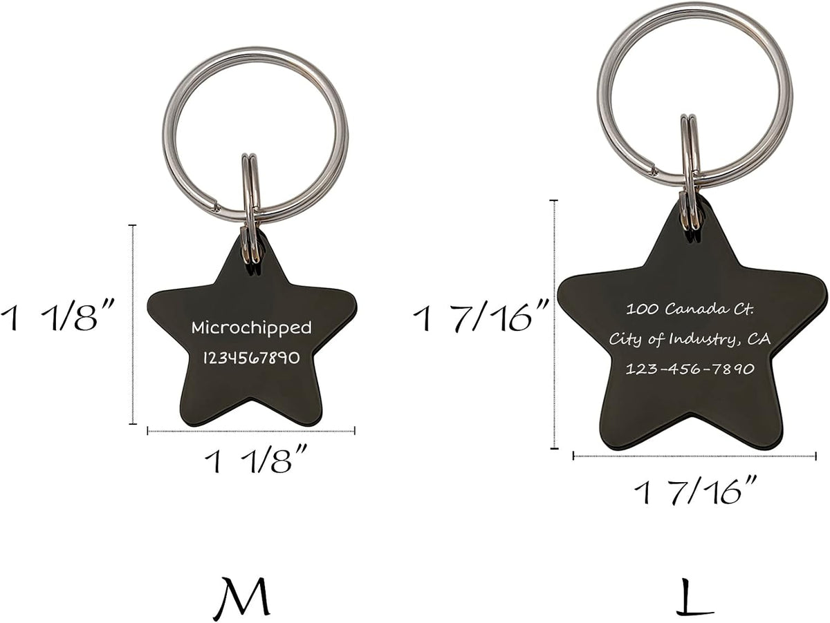 Anavia Starry Sky Theme Pet ID Tags in Half Moon & Star Shape, Personalized Dog Name Tag Cat Tag, Glossy Stainless Steel Gold Plated Black Rainbow Dog Collar Tag (Medium, Star Shape, Black)
