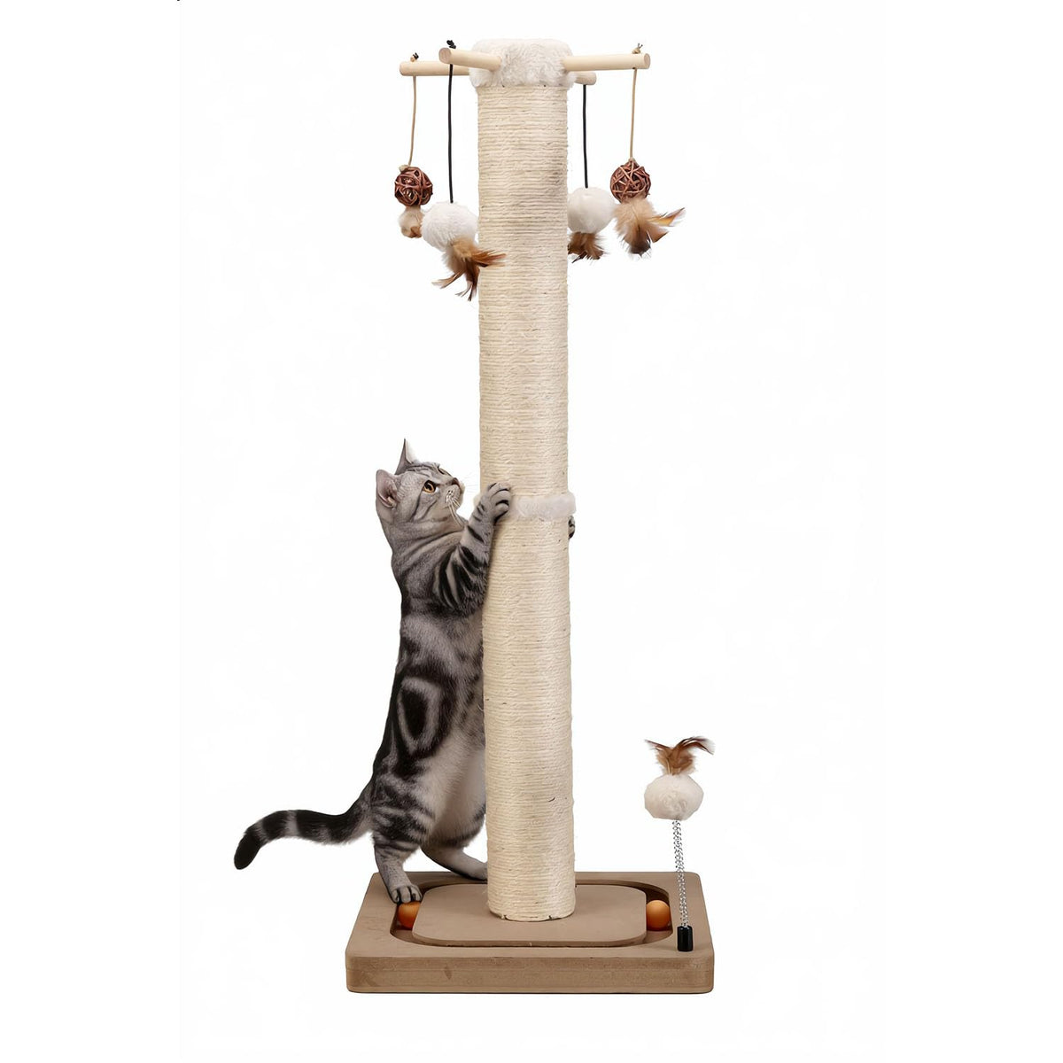 PEEKAB Cat Scratching Post Sisal Scratch Posts for Indoor Kittens and Cats,with Interactive Tracking Toys Suitable for Vertical Scratcher of Small and Medium-Sized Cats 25 Inches Beige