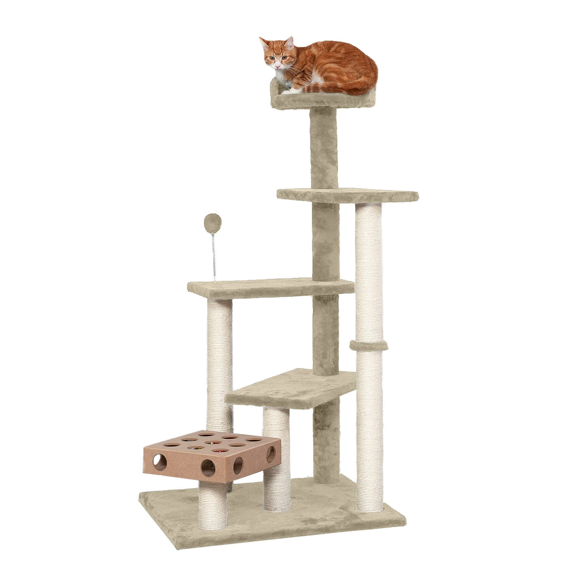Furhaven 15.75" Tall Playground for Indoor Cats, Ft. Sisal Scratching Posts, Self-Grooming Brush, & Toy - Tiger Tough Hammock Interactive Playground - Silver, One Size