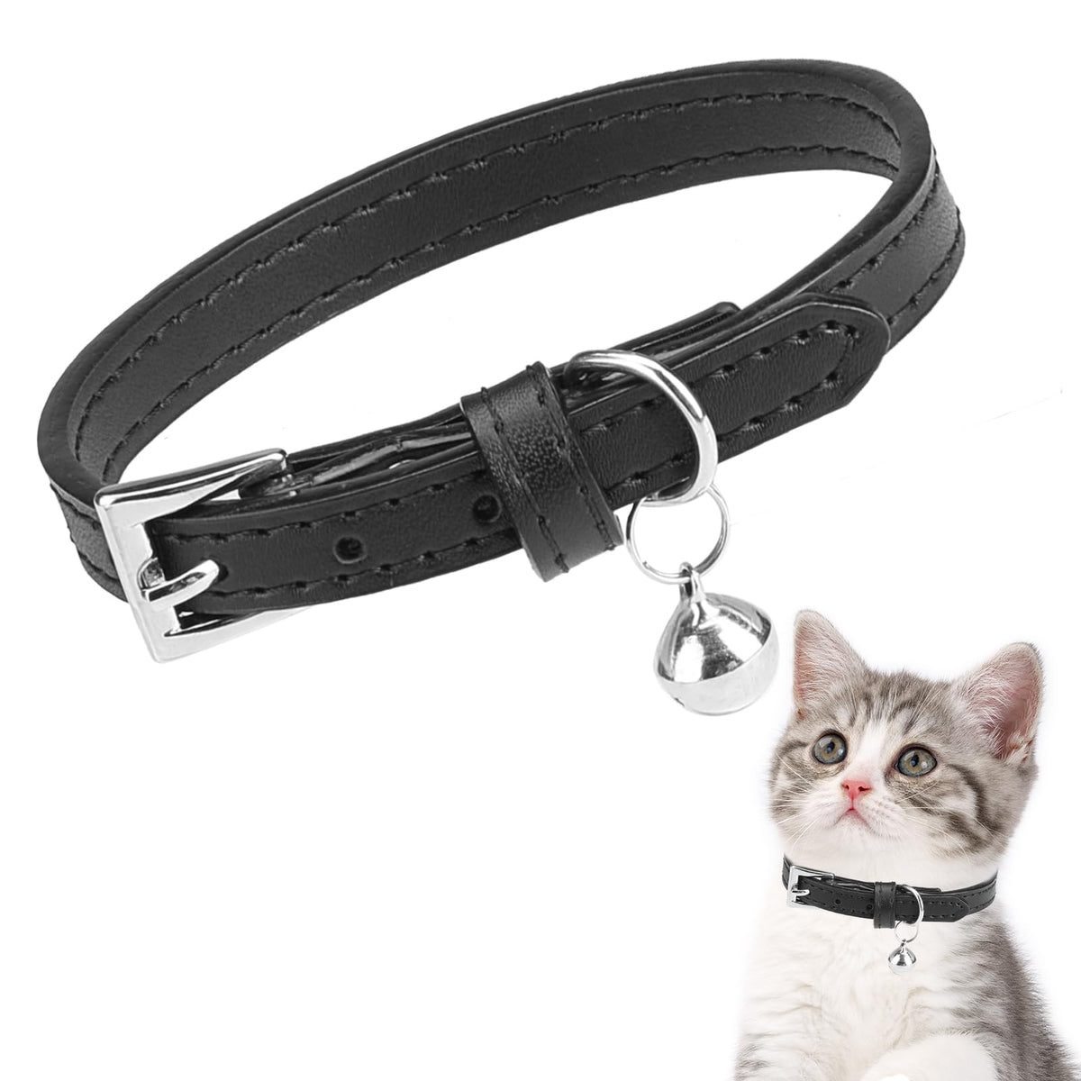 PUPTECK 2 PCS Soft Genuine Leather Cat Kitten Collar with Bells Adjustable for Girl Boy Cats Puppy - Yellow, Teal