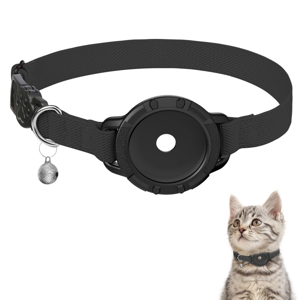 AirTag Cat Collars, Stretchy Collar with AirTag Holder and Bell