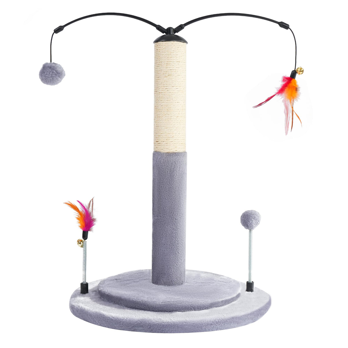 YUNIQUE Cat Scratching Post with Sisal Rope, Small Cat Tree with Dangling Balls & Feather for Kittens(Grey, 22.8'')