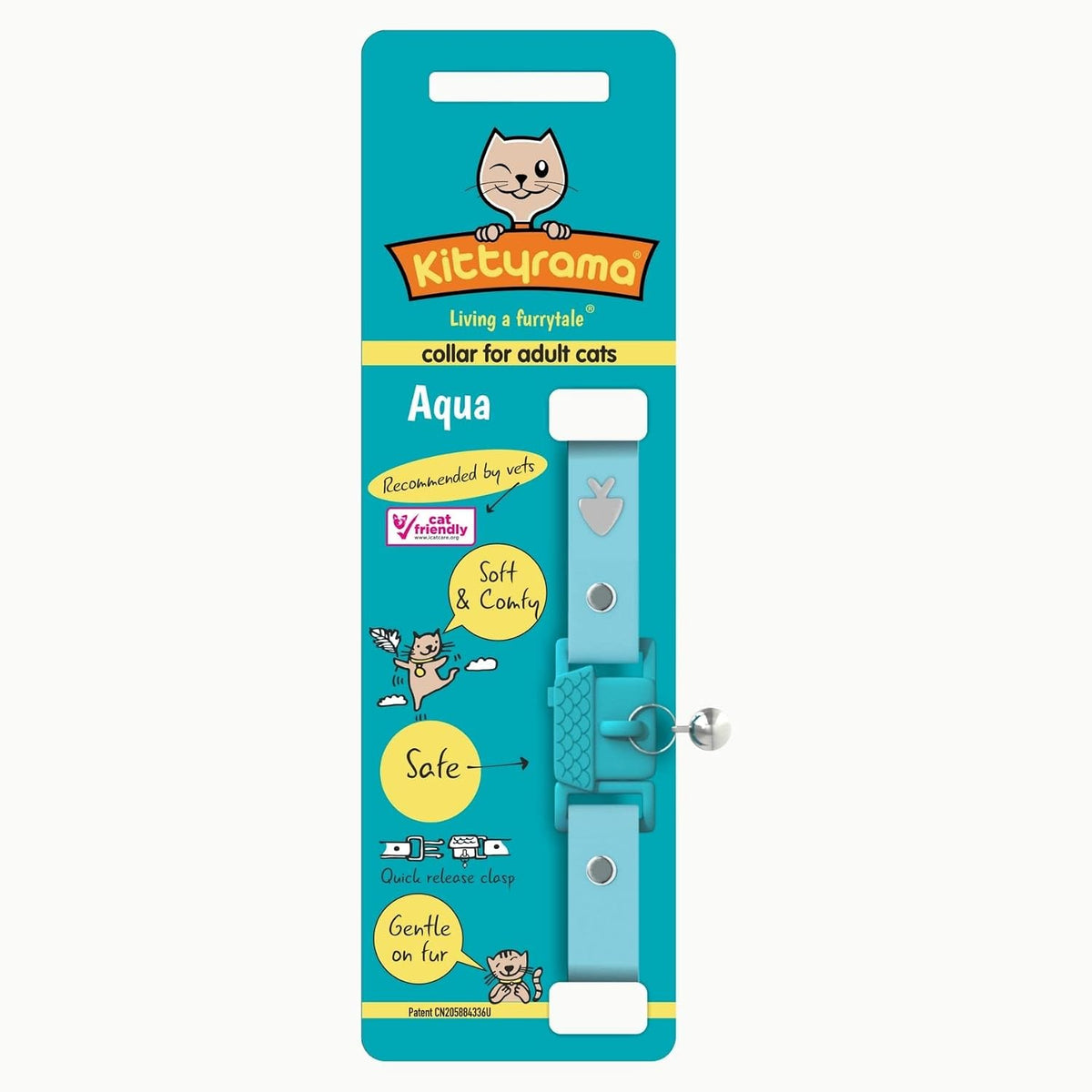 Kittyrama Aqua Cat Collar with Bell - Award Winner, Vet Approved, Breakaway Quick Release, Lightweight & Comfy