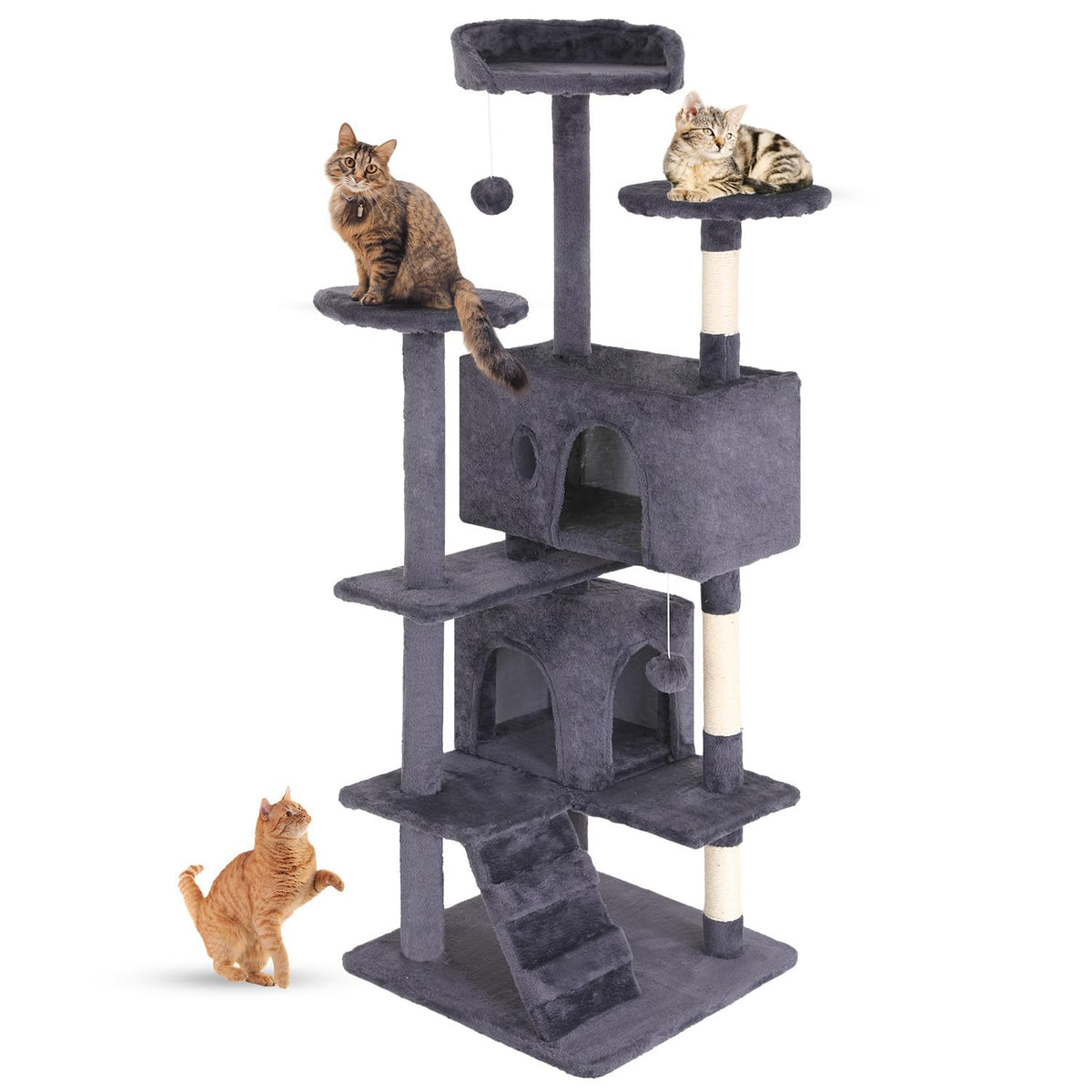 FDW | 54" Cat Tree Tower | Dark Gray | Multi-Level Indoor Activity Center