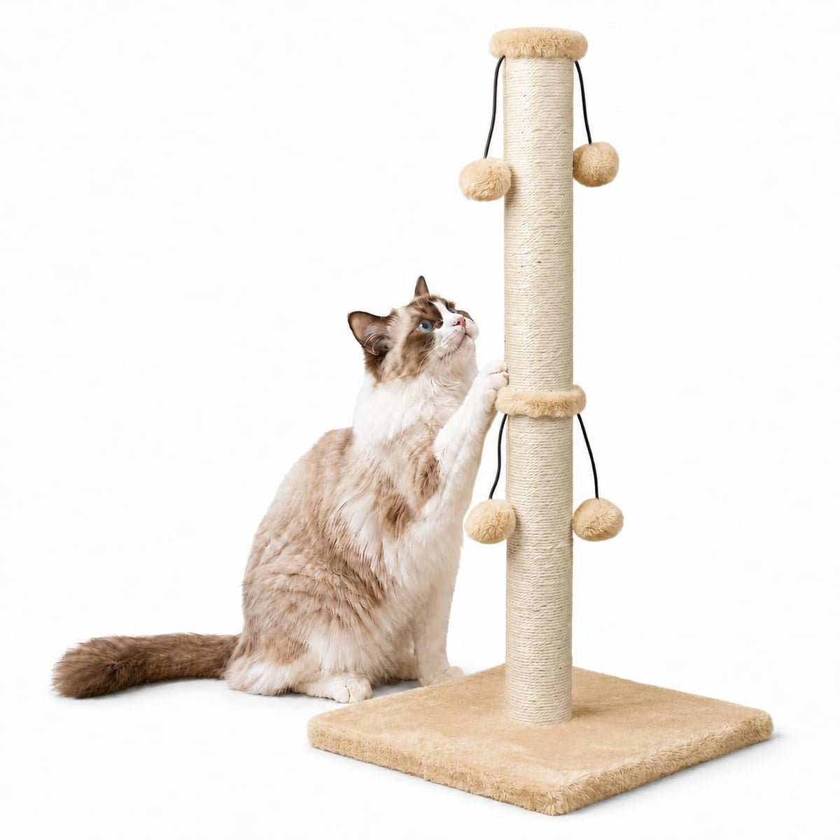 Dimaka 29'' Cat Scratching Post, Natural Sisal Rope Scratcher Post, Kitten Claw Scratch with 4 DanglingToy Balls for Large Cats (Grey)