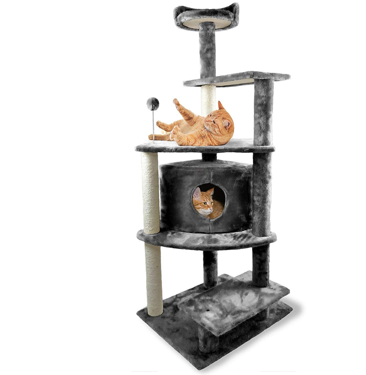 Furhaven 15.75" Tall Playground for Indoor Cats, Ft. Sisal Scratching Posts, Self-Grooming Brush, & Toy - Tiger Tough Hammock Interactive Playground - Silver, One Size