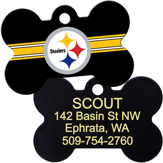 GoTags Personalized Pittsburgh Steelers Dog Tag, Brass Metal Bone Pet ID