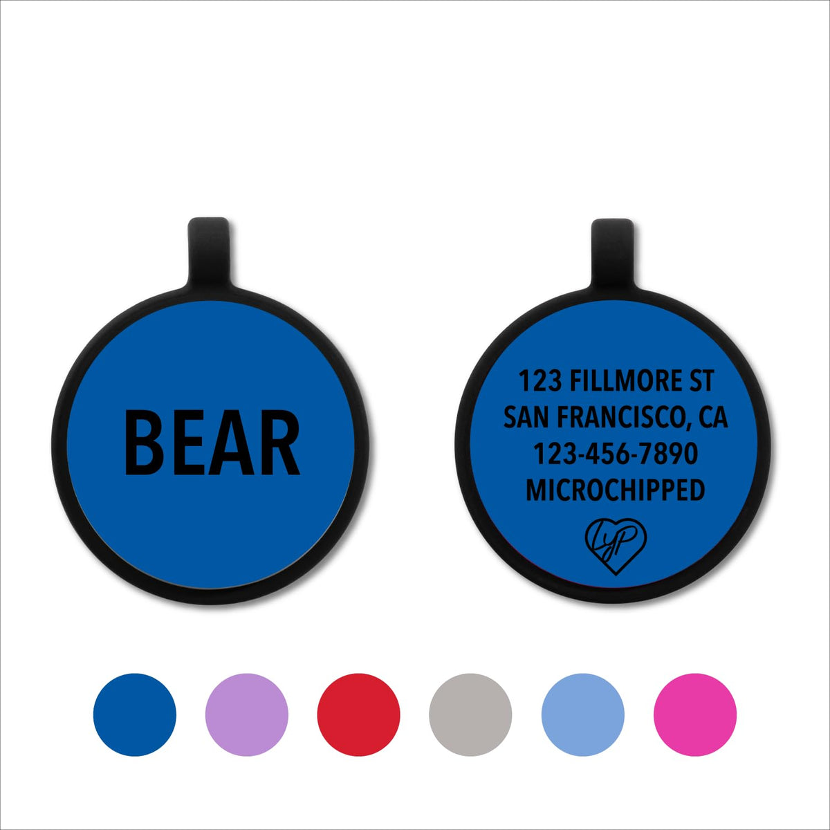 LYP Soundless Pet Tag - Deep Engraved Silicone – Double Sided and Engraving Will Last - Many Design Choices of Pet ID Tags, Dog Tags, Cat Tags (Grey, Circle)