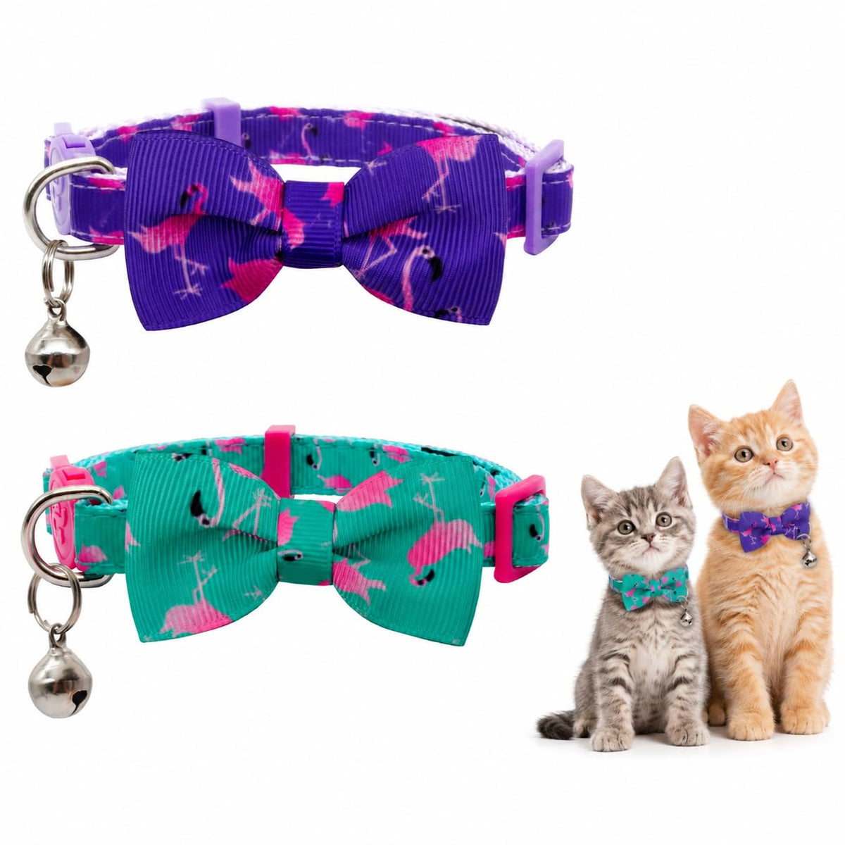 azuza 2 Pack Halloween Cat Collars with Bell, Pumpkin Spider Bowtie Design