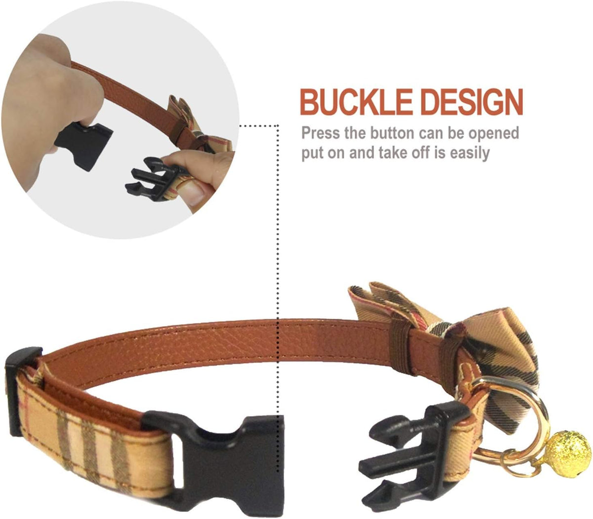 2 Pack/Set Dog Collars with Bow Tie and Bells, Adjustable Cute Dog Bow Ties Collar for Small/Medium/Large Boys and Girls Pets (Black+Brown, S(9.6''-13.8''))