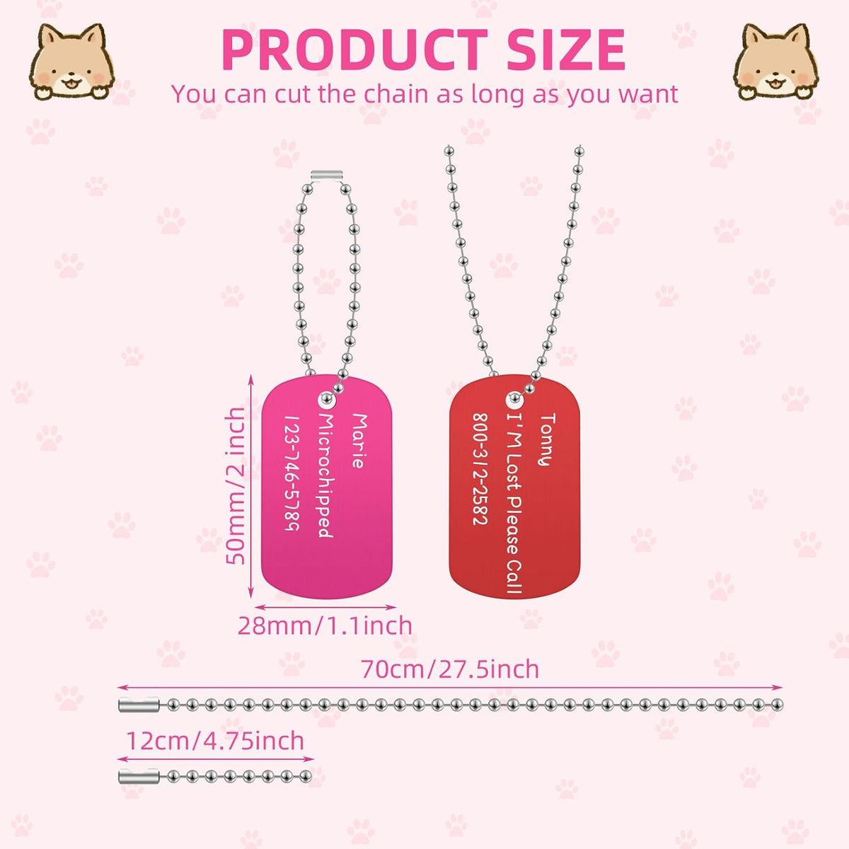 Therwen 300 Pcs Blank Dog Tag Set 150 Pet ID Tags 150 Necklace Chain