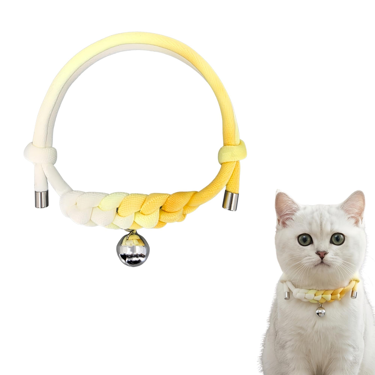 Cat Collar with Bell, Cute Adjustable Cotton Kitten Collar, Soft Lightweight Slip On Collar for Indoor Cats, Handmade in California (Green Ombre)