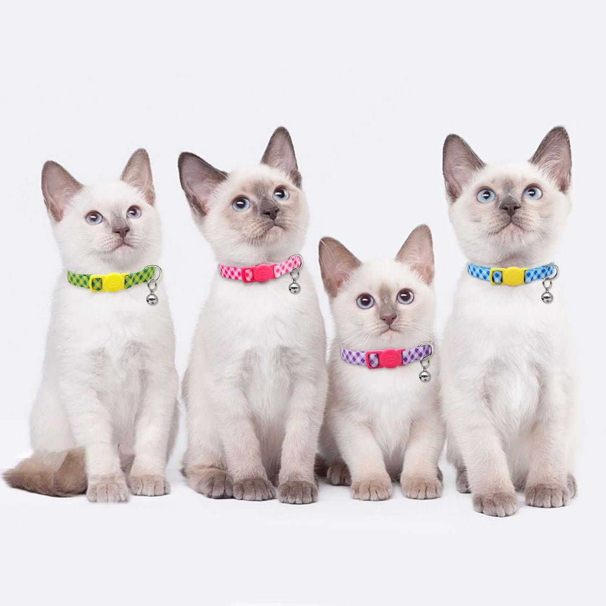 azuza 4 Pack Kitten Collars, Breakaway Kitten Collar with Bell, Plaid