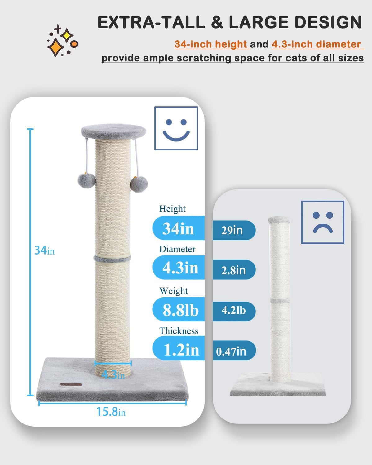 34" Cat Scratching Post with Replaceable Sisal Scratcher