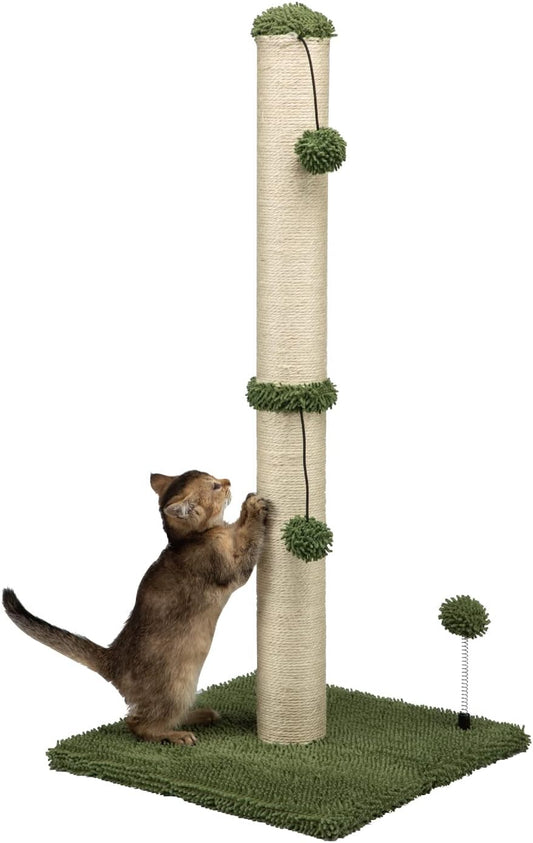 MECOOL 34“ Tall Cat Scratching Post Premium Basics Kitten Scratcher Sisal Scratch Posts Trees with Hanging Ball for Indoor Cats (34 inches for Adult Cats, Cactus Green)
