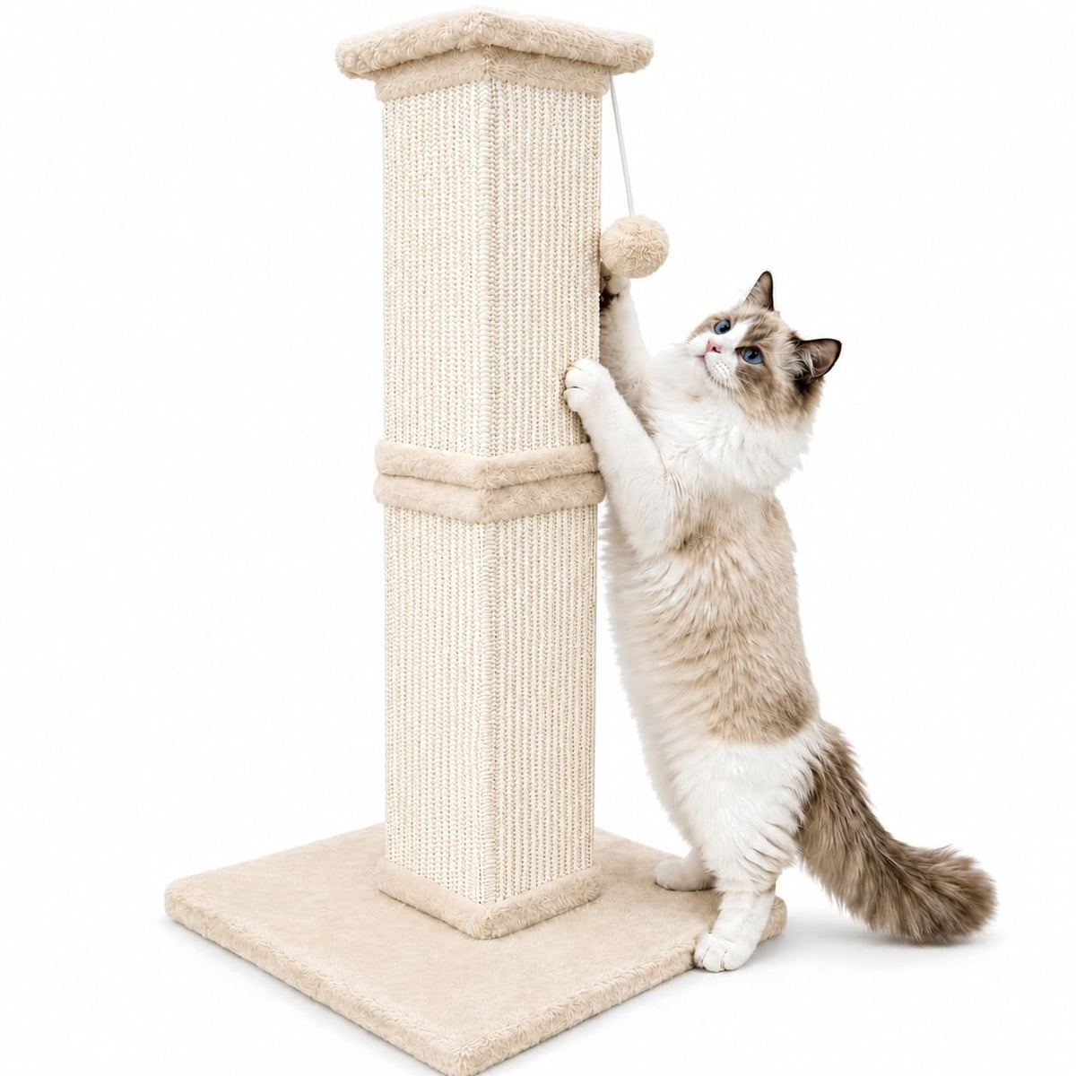 Cat Scratching Post for Indoor Cats, 32Inch Sisal Cat Scratcher, Beige