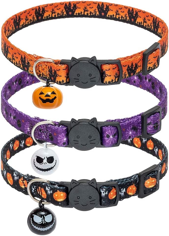 KOOLTAIL Glow in The Dark Cat Collar Breakaway with Bells,6 Pack Moonlight Cute Kitten Collars, Personalized Reflective Safety Buckle Stars&Moon Charm Pet Collars for Kitty Boys Girls, Pink Purple