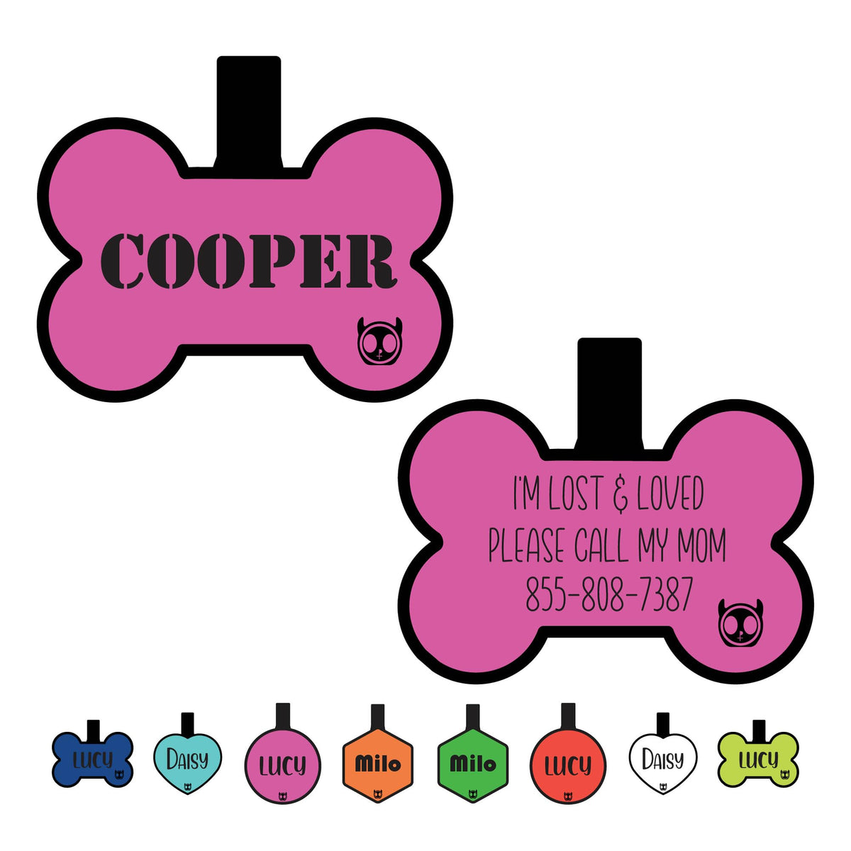 Silicone Silent Dog Tag Personalized with 5 Lines of Custom Deep Engraved Durable Soundless Pet ID Name Tag Bone Tiffany