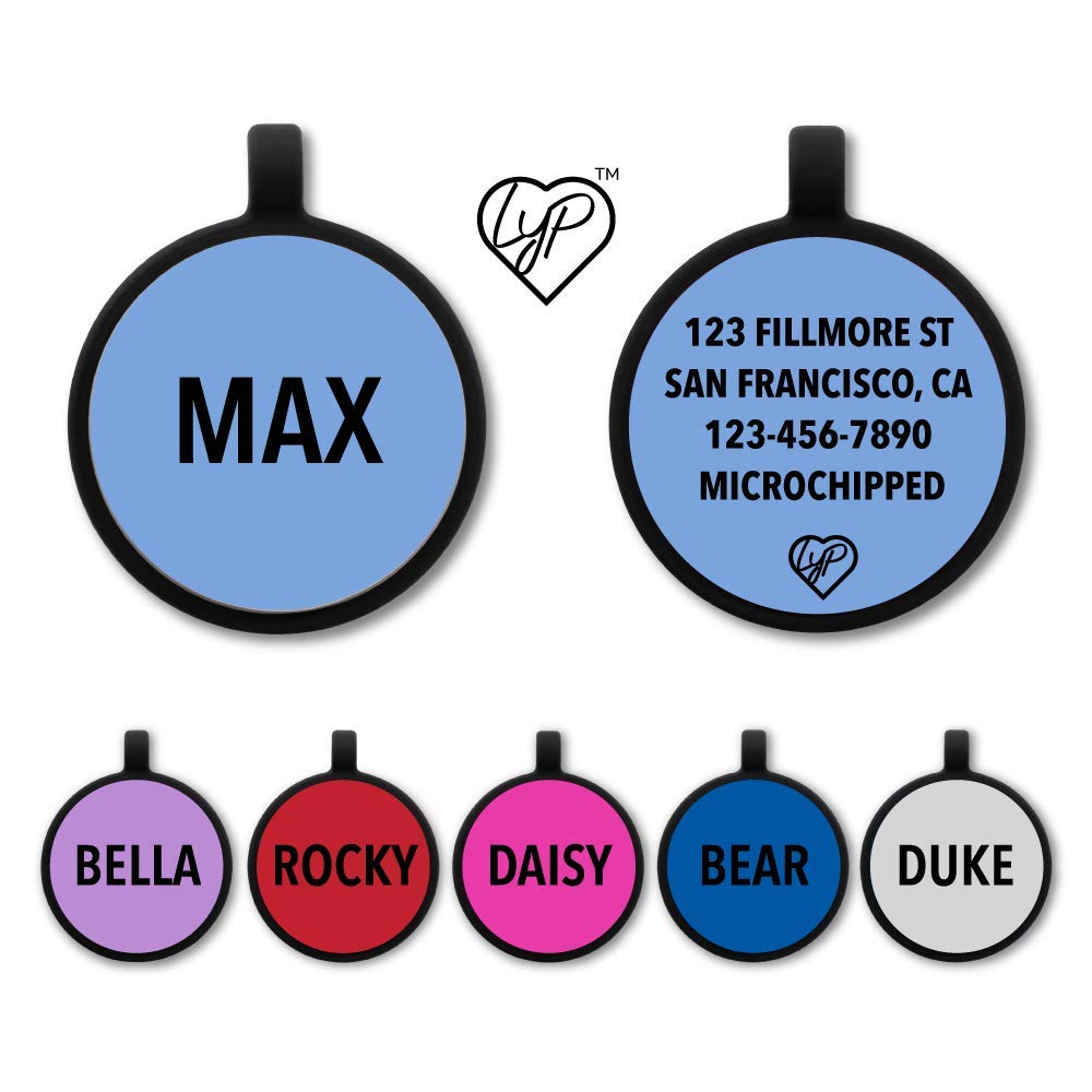 LYP Soundless Pet Tag - Deep Engraved Silicone – Double Sided and Engraving Will Last - Many Design Choices of Pet ID Tags, Dog Tags, Cat Tags (Grey, Circle)