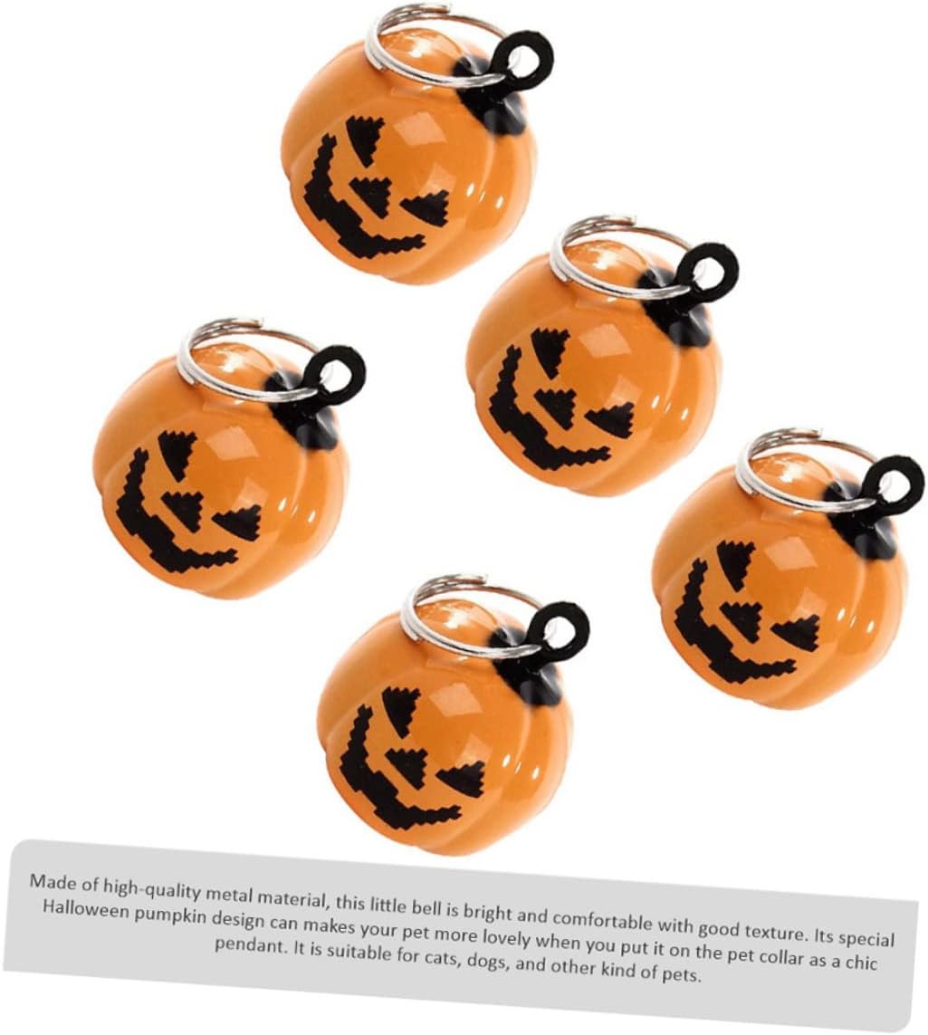 ORFOFE Pumpkin Collar Bells for Pets 5 Pieces Small Copper Halloween Pendant Jingle Charm for Dog Collars Accessories
