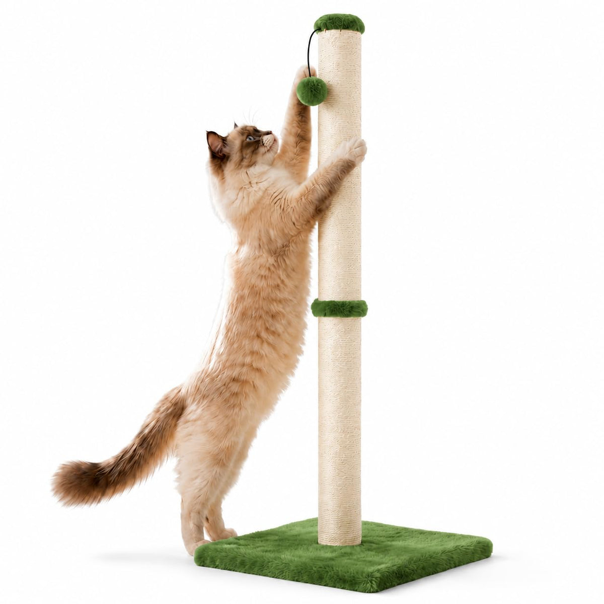 Dimaka 29" Height Tall Cat Scratching Post, Claw Scratcher with Sisal Rope and Covered with Soft Smooth Plush, Vertical Scratch [Full Strectch] for Standard Size Cats. (Beige)