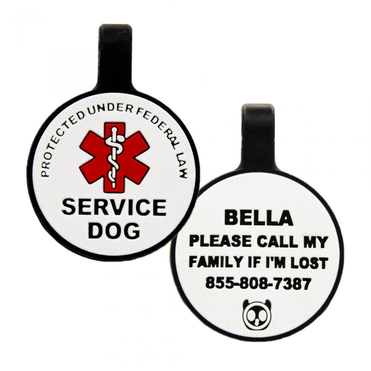Silent Engraved Service Dog Personalized with 4 Lines of Custom Engraved ID Silent Silicone Pet Tag White