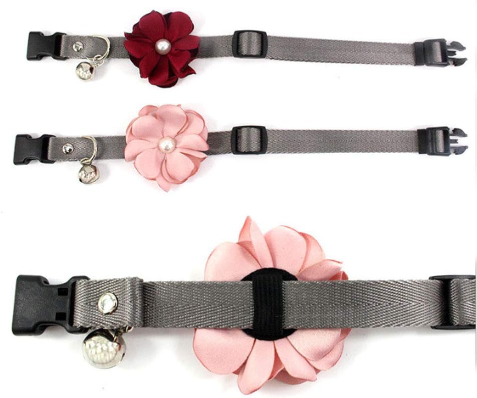 Geranium Flower Cat Dog Collar Bow Tie - Nylon Puppy Necklace with Pearl Bell - Chihuahua Yorkie Clothes Costume Outfits Accessory, Adjustable and Handmade (Pink, Size XS)