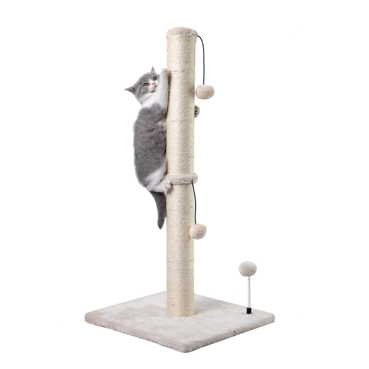 MECOOL Cat Scratching Post Premium Sisal Scratch Posts with Hanging Ball Vertical Scratcher for Indoor Cats and Kittens,Black