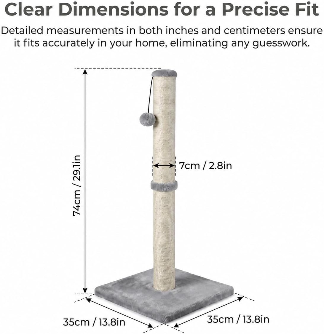 Dimaka Tall Cat Scratching Post Tree Scratcher with Sisal Rope, Grey