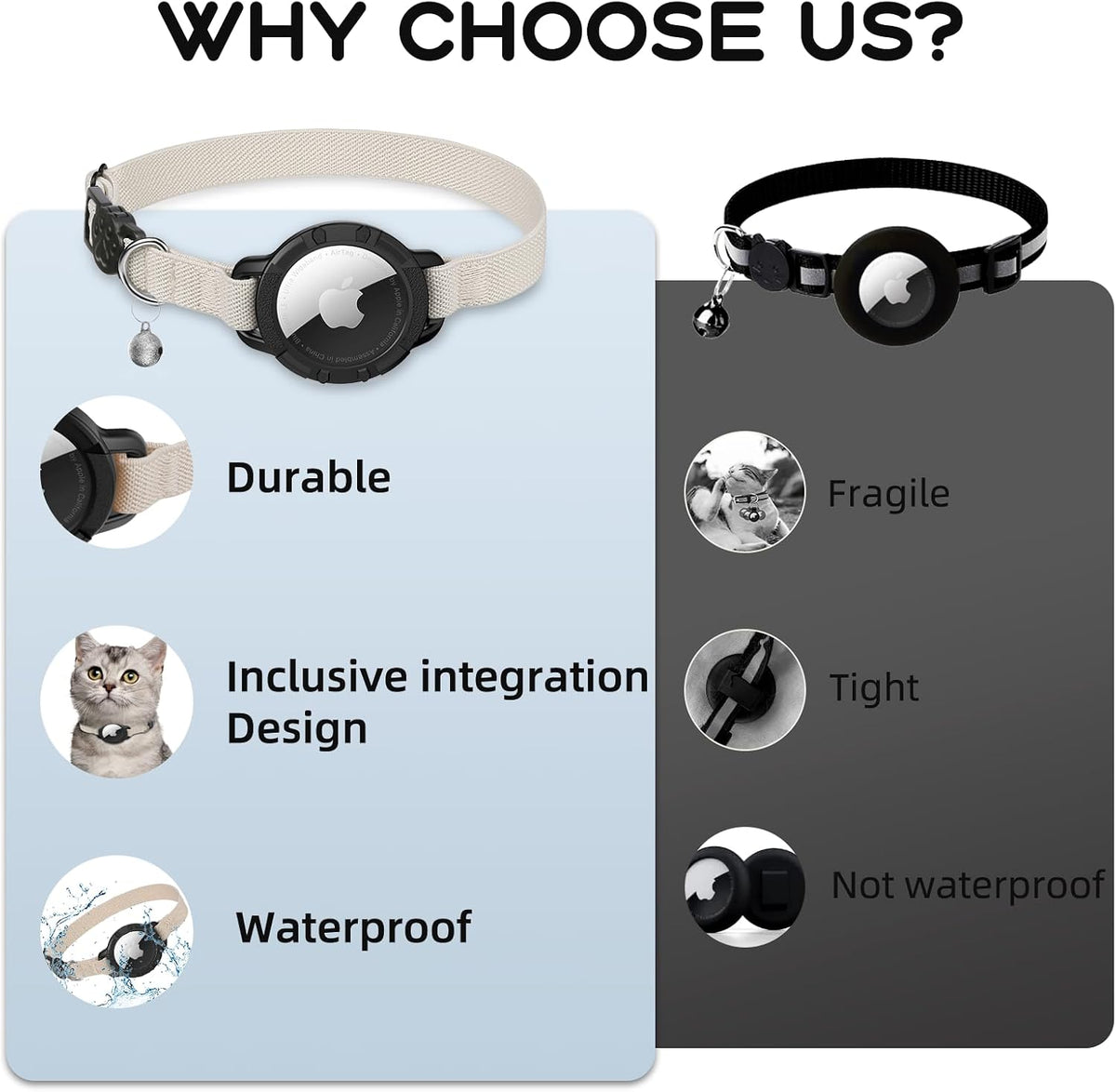 AirTag Cat Collars, Stretchy Collar with AirTag Holder and Bell
