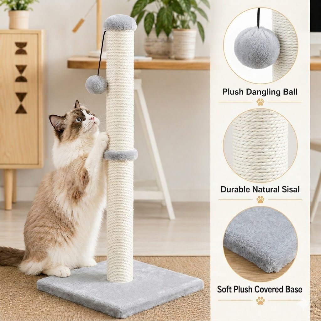Dimaka Tall Cat Scratching Post Tree Scratcher with Sisal Rope, Grey