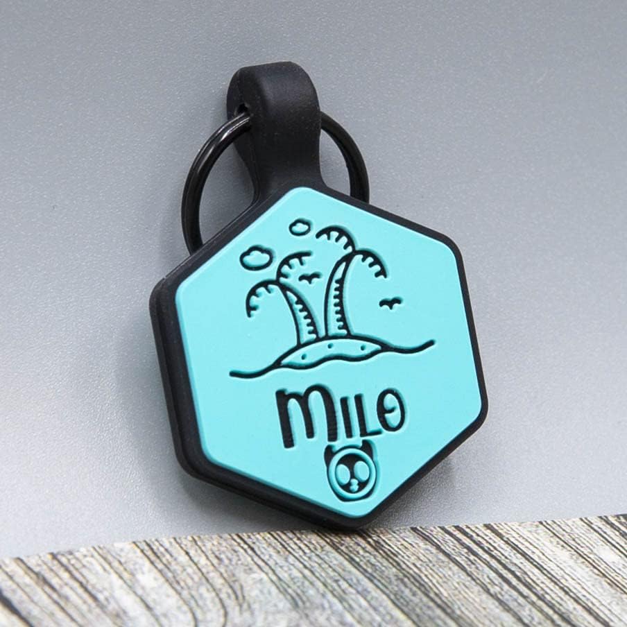 Silicone Silent Dog Tag Personalized with 5 Lines of Custom Deep Engraved Durable Soundless Pet ID Name Tag Hexagon Tiffany