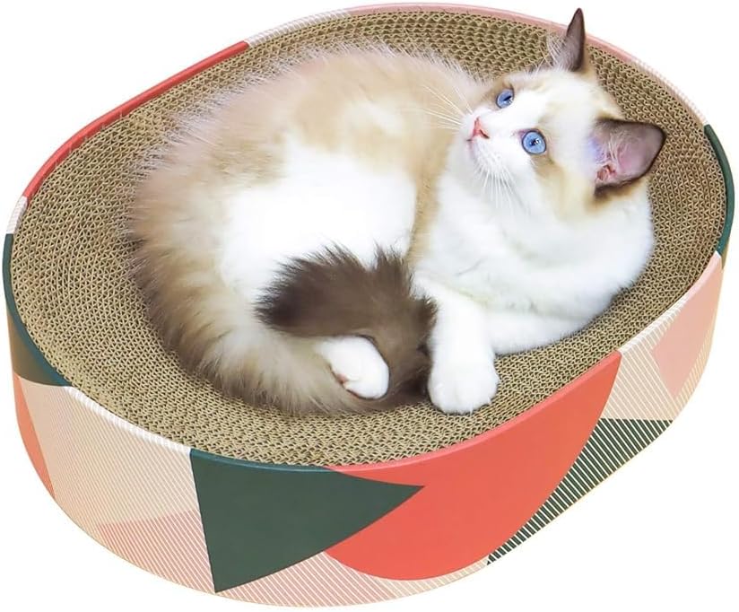 ComSaf Cat Scratcher Bed 17 x 13 in, Oval Cardboard Scratch Pad for Cats