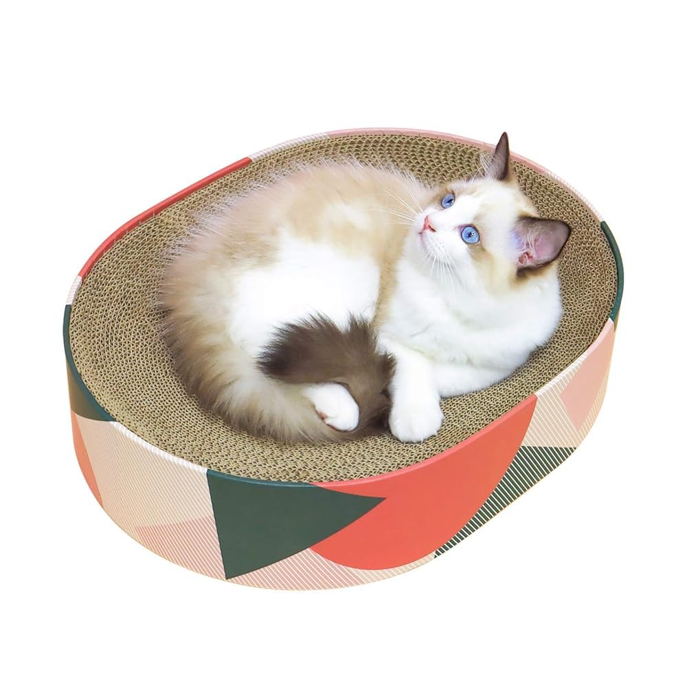 ComSaf Cat Scratcher Bed 17 x 13 in, Oval Cardboard Scratch Pad for Cats