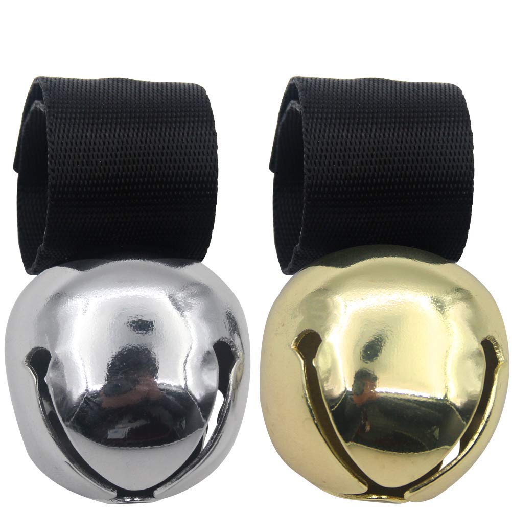 SCENEREAL Large Dog Collar Bell for Training, Hiking, Walking, Hunting, Pet Tracker, 2 Pack 1.5" Extra Loud Pet Bell for Save Wildlife and Birds (Bear Bell, Cow Bell) Gold | Silver