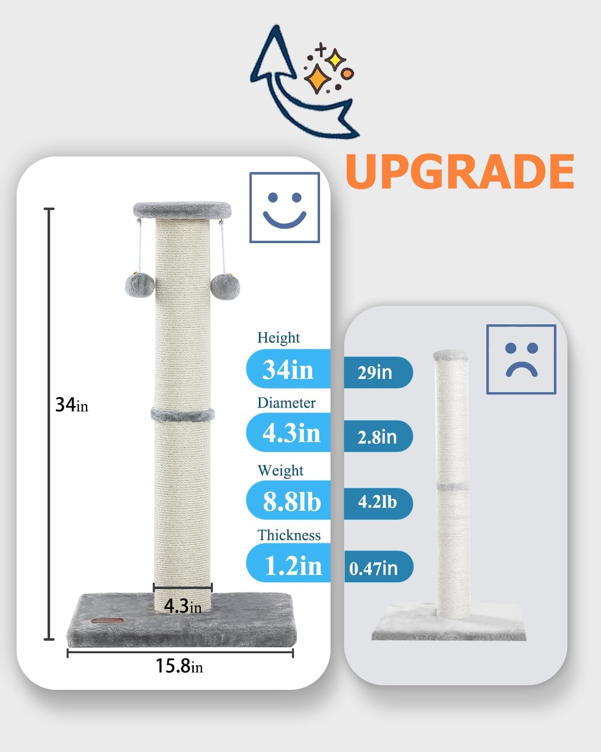 34Inch Tall Cat Scratching Post for Indoor Cats Adults