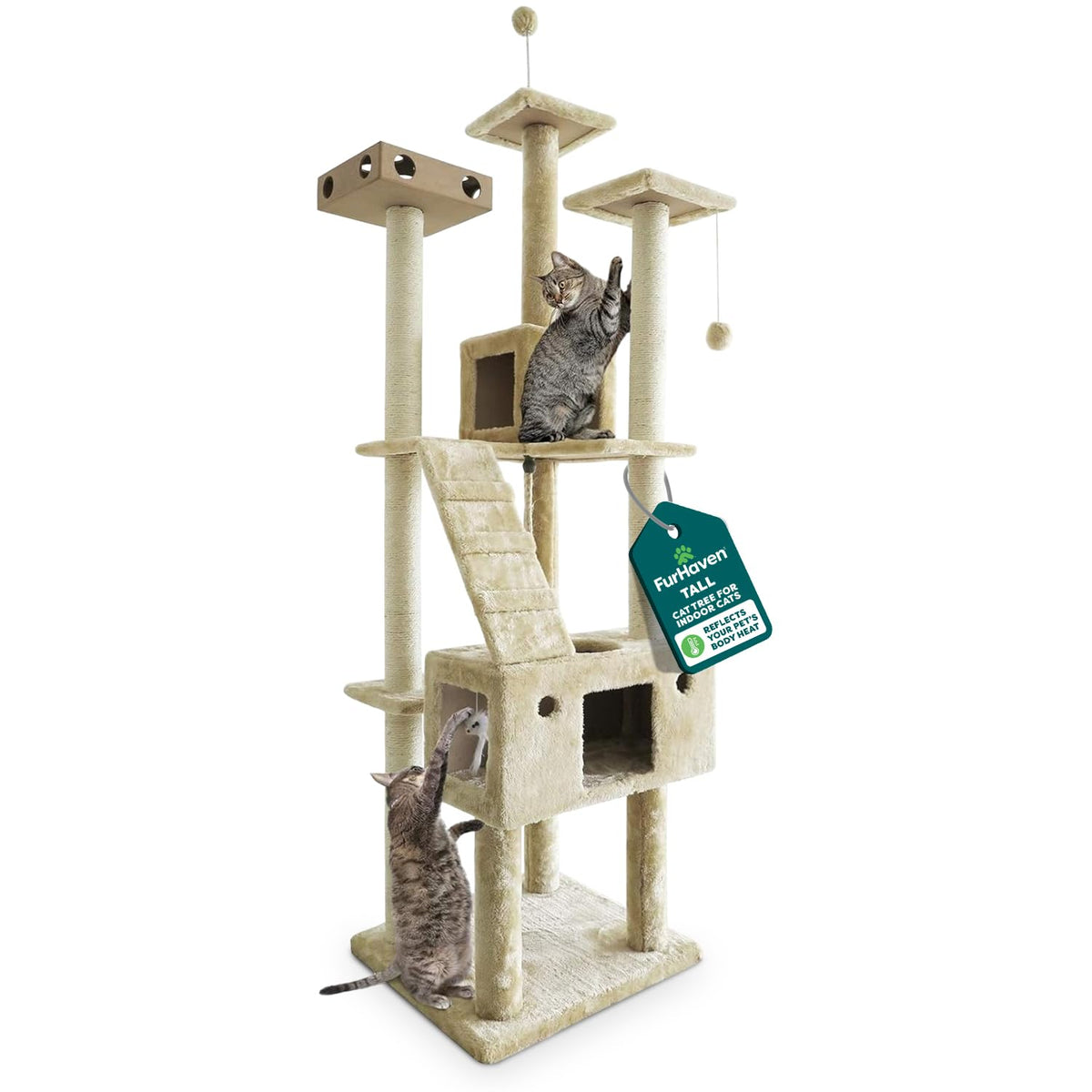 Furhaven 15.75" Tall Playground for Indoor Cats, Ft. Sisal Scratching Posts, Self-Grooming Brush, & Toy - Tiger Tough Hammock Interactive Playground - Silver, One Size