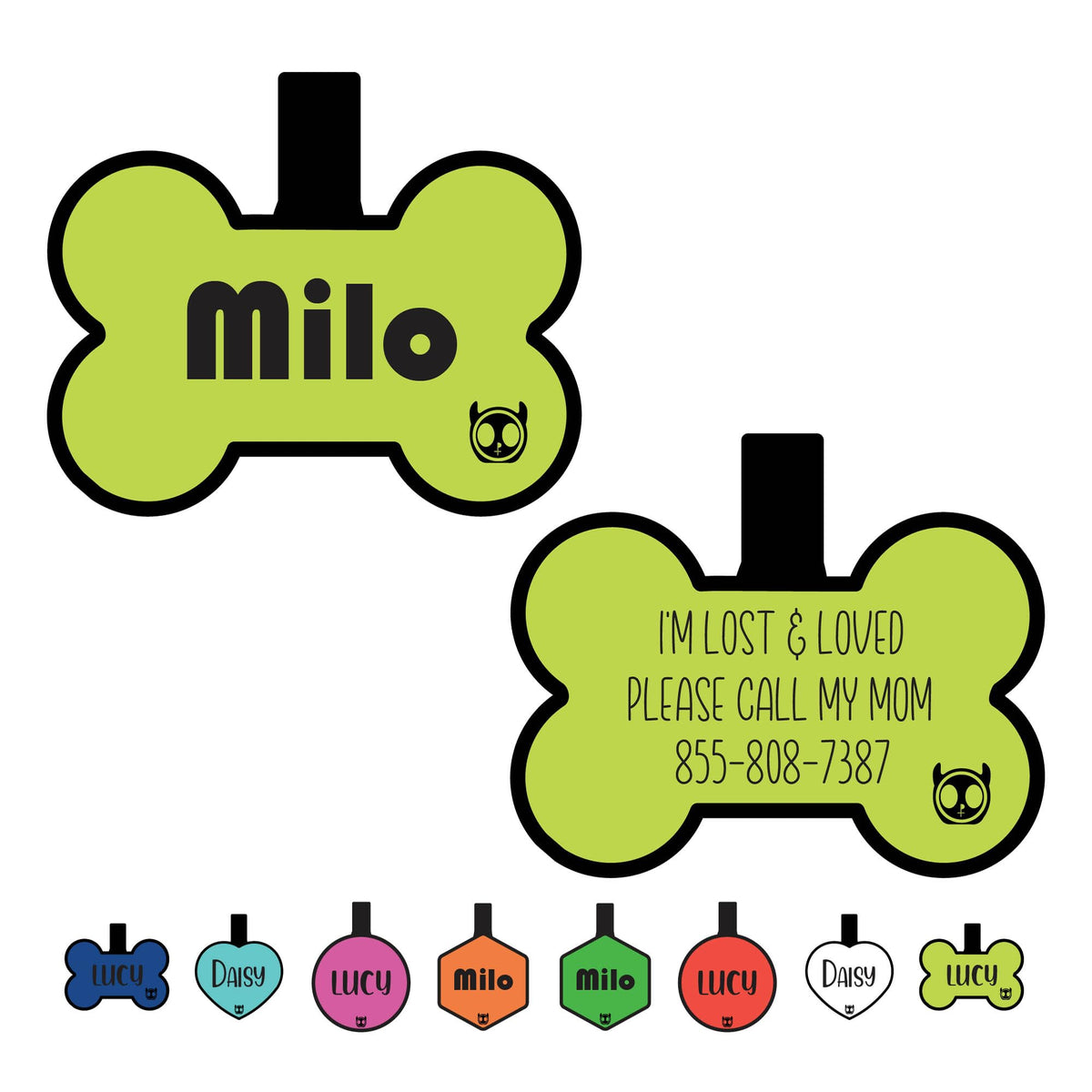 Silicone Silent Dog Tag Personalized with 5 Lines of Custom Deep Engraved Durable Soundless Pet ID Name Tag Bone Tiffany
