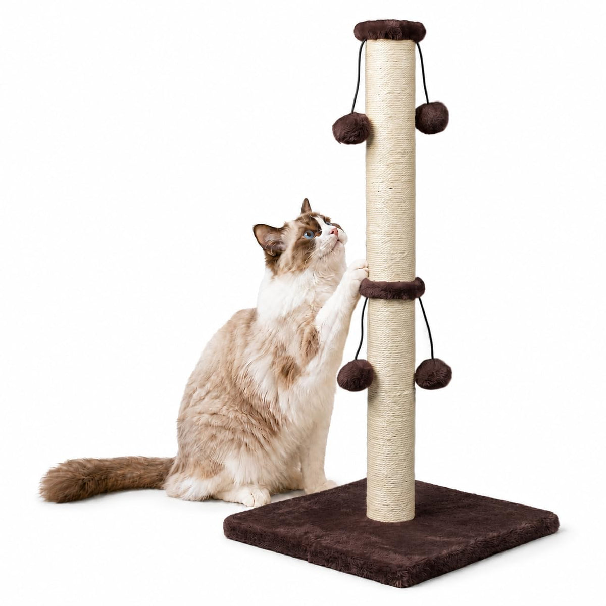 Dimaka 29'' Cat Scratching Post, Natural Sisal Rope Scratcher Post, Kitten Claw Scratch with 4 DanglingToy Balls for Large Cats (Grey)