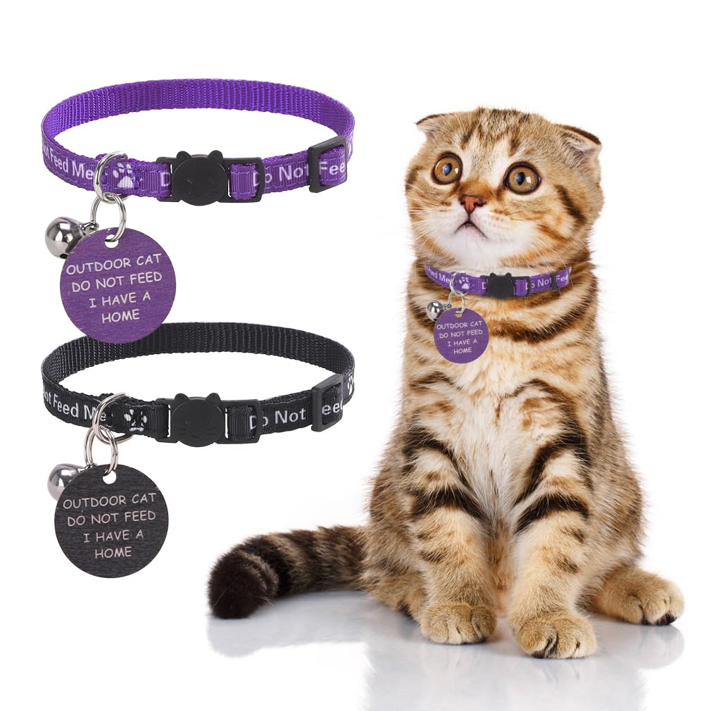 KOOLTAIL Glow in The Dark Cat Collar Breakaway with Bells,6 Pack Moonlight Cute Kitten Collars, Personalized Reflective Safety Buckle Stars&Moon Charm Pet Collars for Kitty Boys Girls, Pink Purple