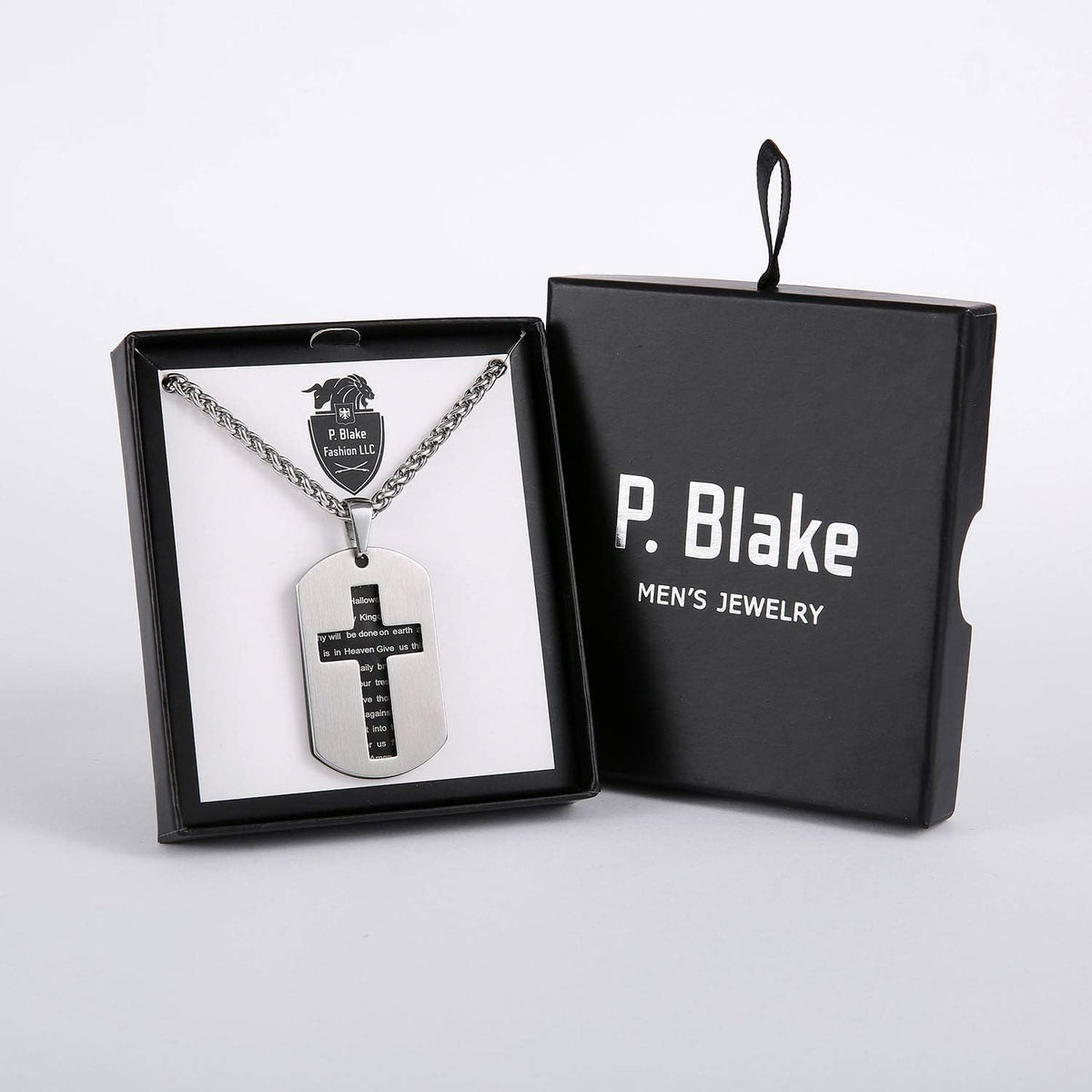P. BLAKE Dog Tag Cross Necklace Gifts for Boys Men, Stainless Steel Bible Verse Pendant Chain Christian Religious Jewelry Gifts