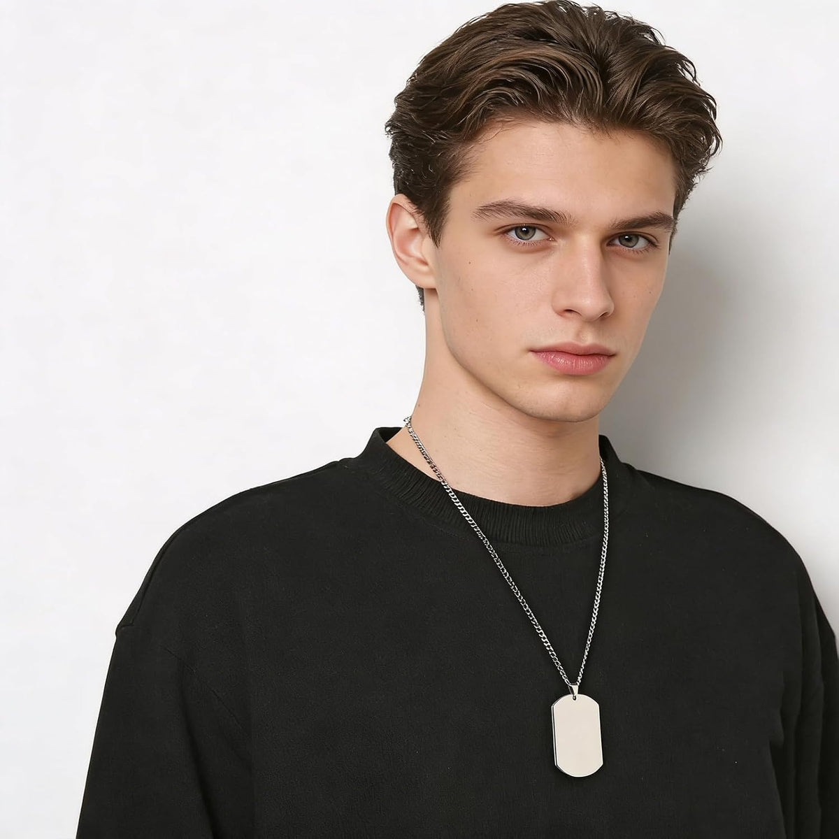 HZMAN Mens High Polishing Stainless Steel Dog Tag Pendant Necklace