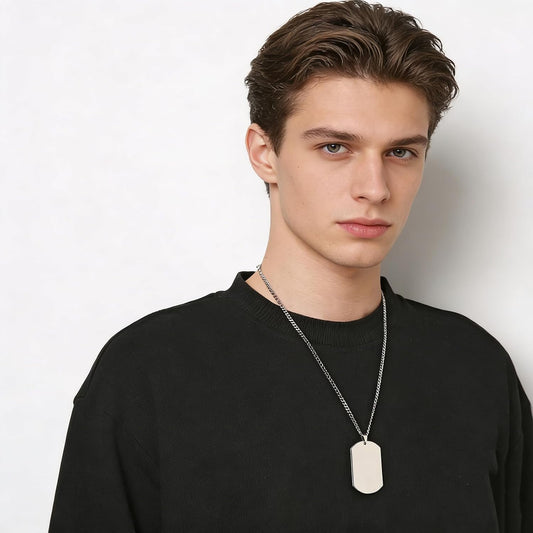 HZMAN Mens High Polishing Stainless Steel Dog Tag Pendant Necklace