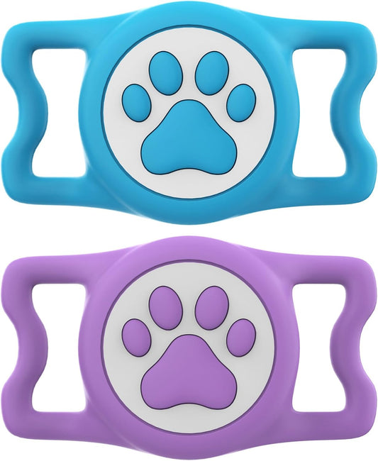 IP68 Waterproof for AirTag Dog Collar Holder, Silicone Dog Air tag Holder for Apple AirTag (Blue&Purple)