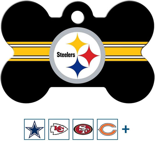 GoTags Personalized Pittsburgh Steelers Dog Tag, Brass Metal Bone Pet ID
