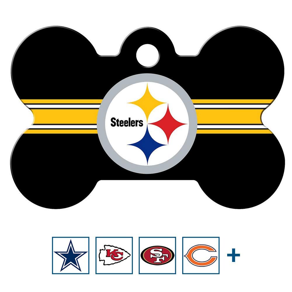 GoTags Personalized Pittsburgh Steelers Dog Tag, Brass Metal Bone Pet ID