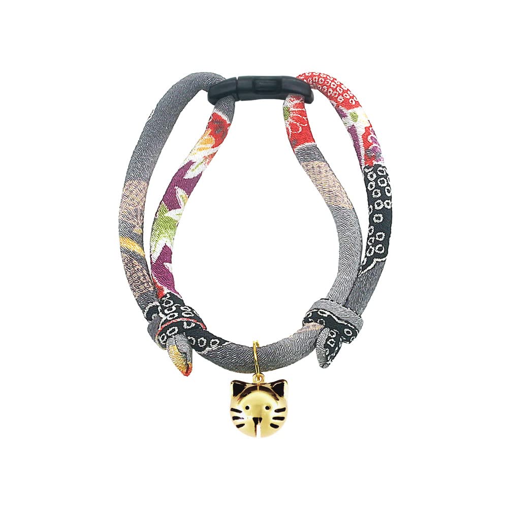 Cat Collar with Kitty Face Bell. Cute Japan Chirimen Kitten Collar. Soft & Lightweight.