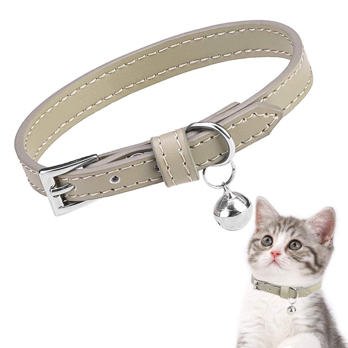PUPTECK 2 PCS Soft Genuine Leather Cat Kitten Collar with Bells Adjustable for Girl Boy Cats Puppy - Yellow, Teal