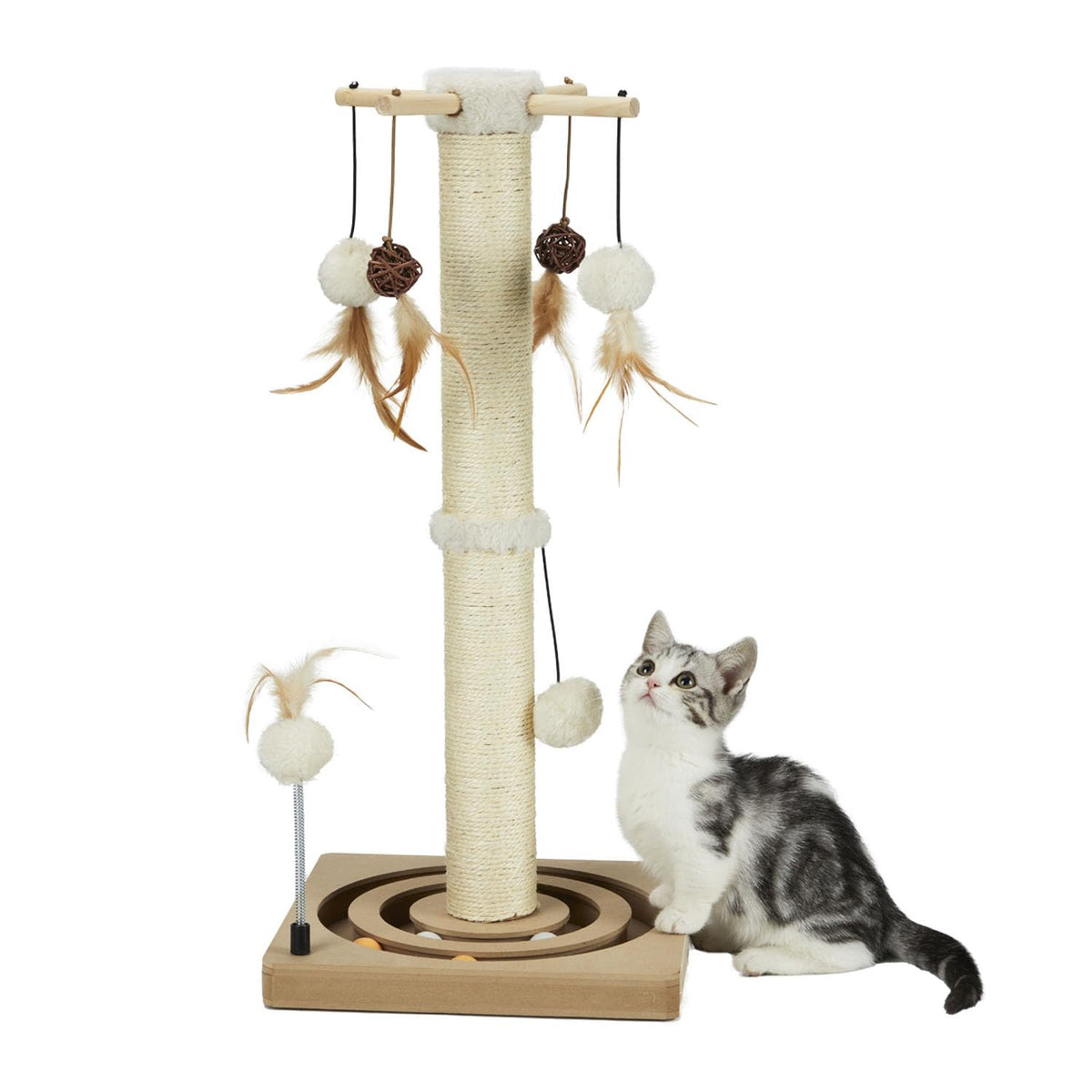 PEEKAB Cat Scratching Post Sisal Scratch Posts for Indoor Kittens and Cats,with Interactive Tracking Toys Suitable for Vertical Scratcher of Small and Medium-Sized Cats 25 Inches Beige